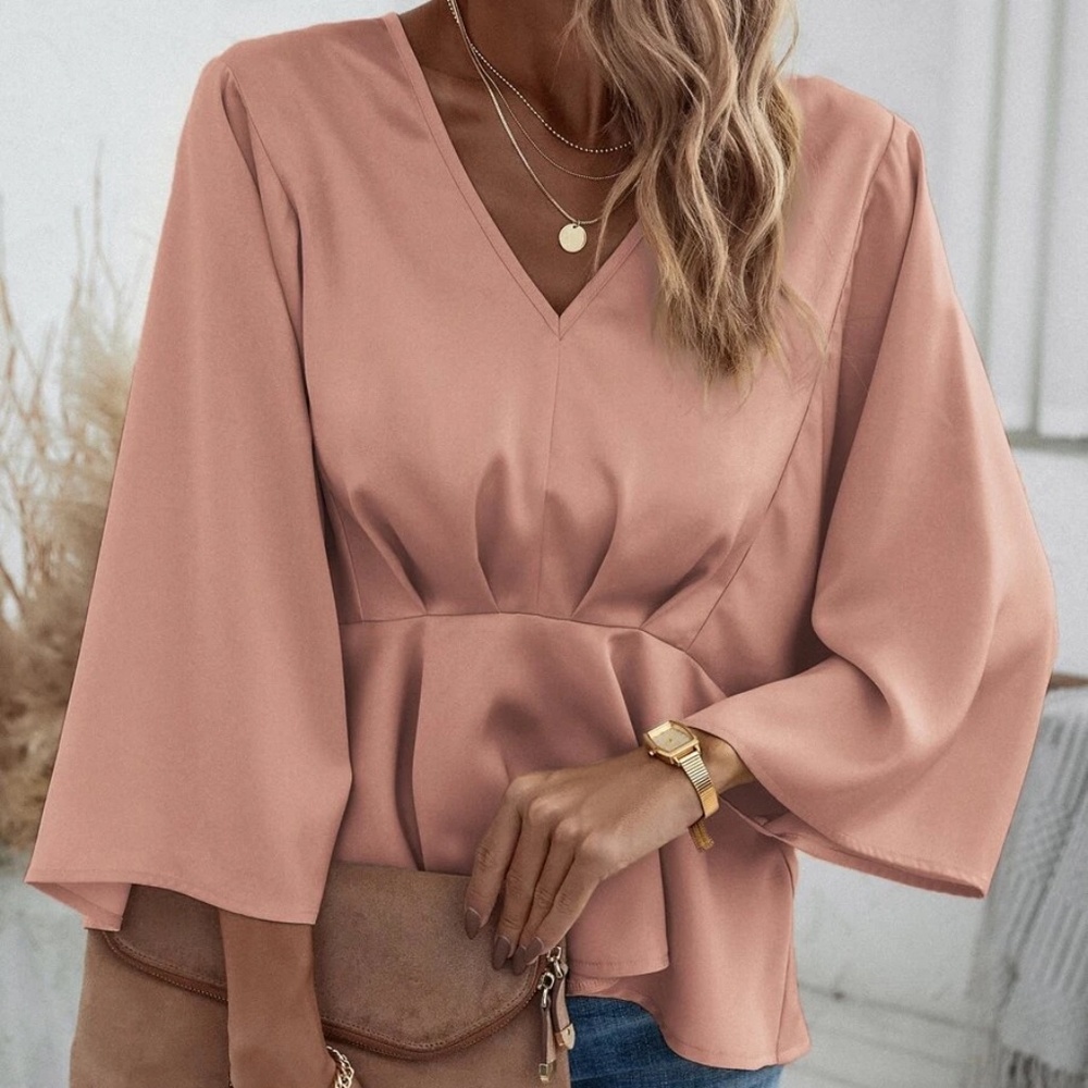 V neck Kimono Sleeve Oversized Blouse - Picture 8 of 15